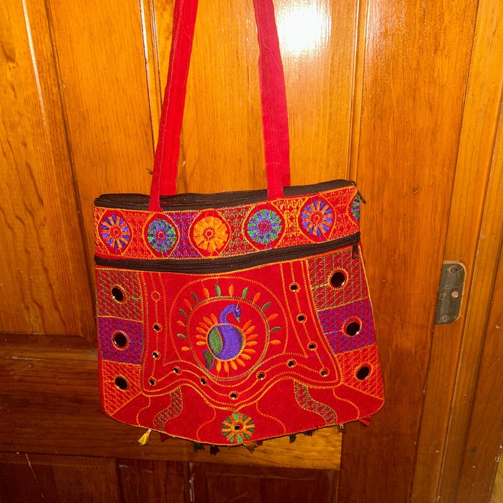 Bohemian Red Embroidered Shoulder Bag